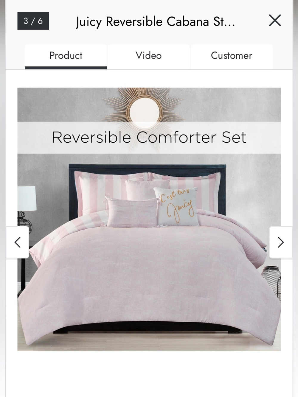 Juicy Couture Reversible Pink Cabana Stripe Comforter Set